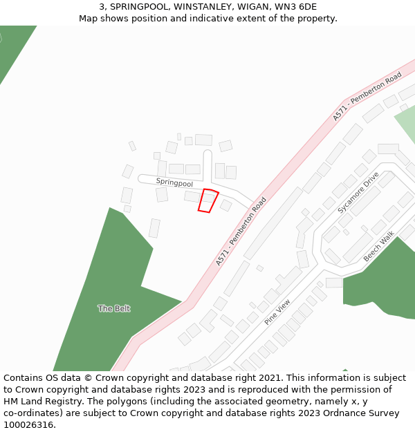 3, SPRINGPOOL, WINSTANLEY, WIGAN, WN3 6DE: Location map and indicative extent of plot