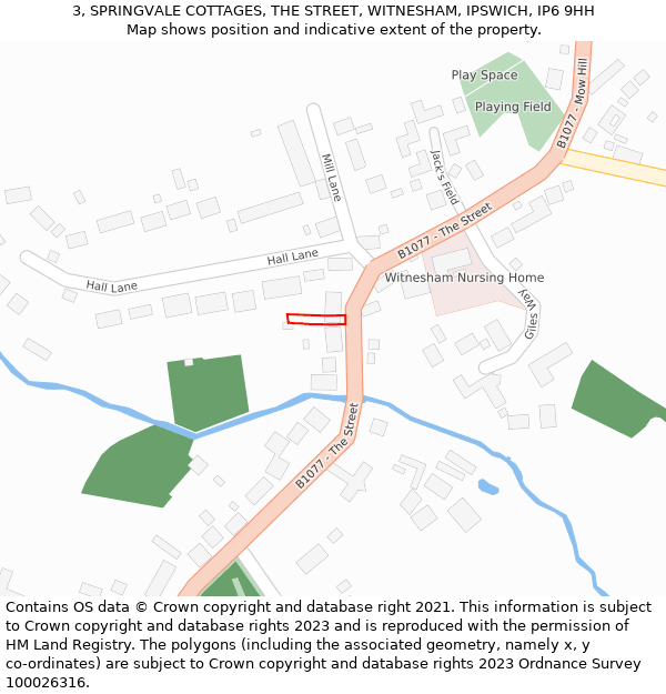 3, SPRINGVALE COTTAGES, THE STREET, WITNESHAM, IPSWICH, IP6 9HH: Location map and indicative extent of plot