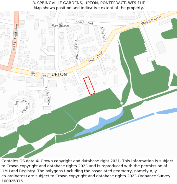 3, SPRINGVILLE GARDENS, UPTON, PONTEFRACT, WF9 1HF: Location map and indicative extent of plot