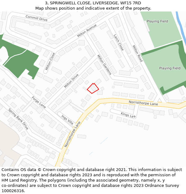 3, SPRINGWELL CLOSE, LIVERSEDGE, WF15 7RD: Location map and indicative extent of plot