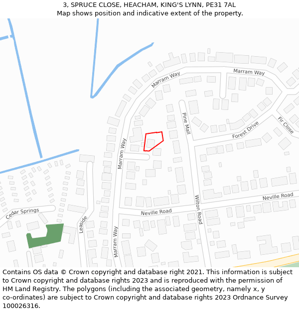 3, SPRUCE CLOSE, HEACHAM, KING'S LYNN, PE31 7AL: Location map and indicative extent of plot
