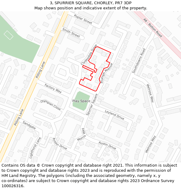 3, SPURRIER SQUARE, CHORLEY, PR7 3DP: Location map and indicative extent of plot
