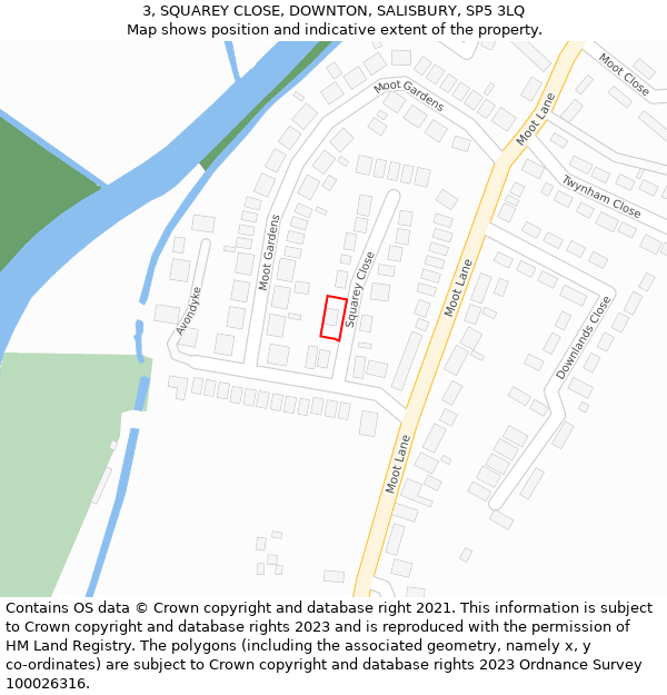 3, SQUAREY CLOSE, DOWNTON, SALISBURY, SP5 3LQ: Location map and indicative extent of plot