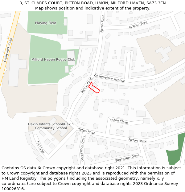 3, ST. CLARES COURT, PICTON ROAD, HAKIN, MILFORD HAVEN, SA73 3EN: Location map and indicative extent of plot