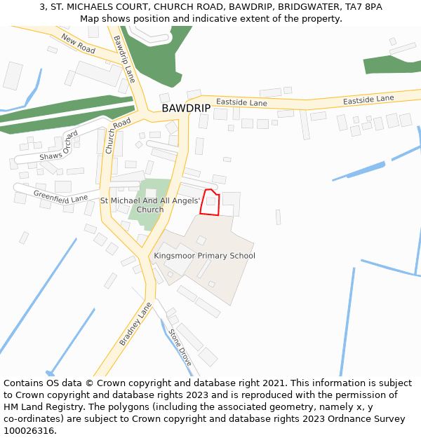 3, ST. MICHAELS COURT, CHURCH ROAD, BAWDRIP, BRIDGWATER, TA7 8PA: Location map and indicative extent of plot