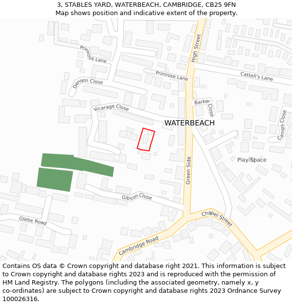 3, STABLES YARD, WATERBEACH, CAMBRIDGE, CB25 9FN: Location map and indicative extent of plot