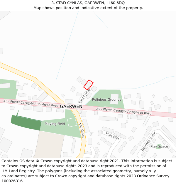 3, STAD CYNLAS, GAERWEN, LL60 6DQ: Location map and indicative extent of plot