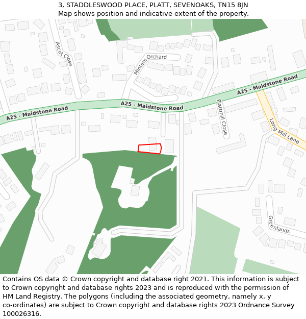 3, STADDLESWOOD PLACE, PLATT, SEVENOAKS, TN15 8JN: Location map and indicative extent of plot