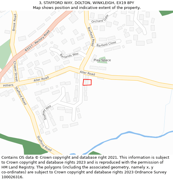 3, STAFFORD WAY, DOLTON, WINKLEIGH, EX19 8PY: Location map and indicative extent of plot