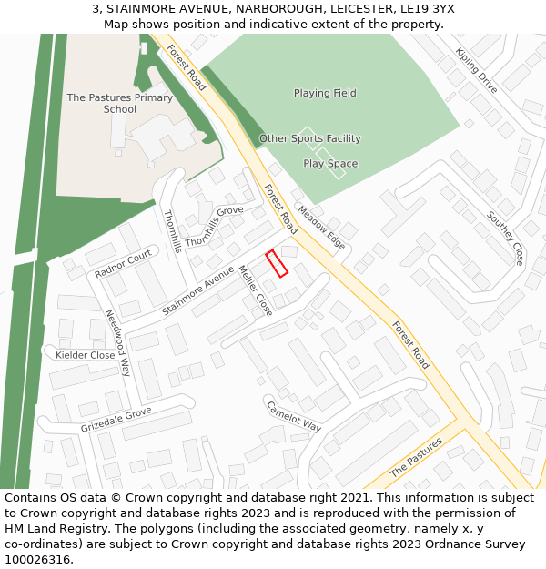 3, STAINMORE AVENUE, NARBOROUGH, LEICESTER, LE19 3YX: Location map and indicative extent of plot