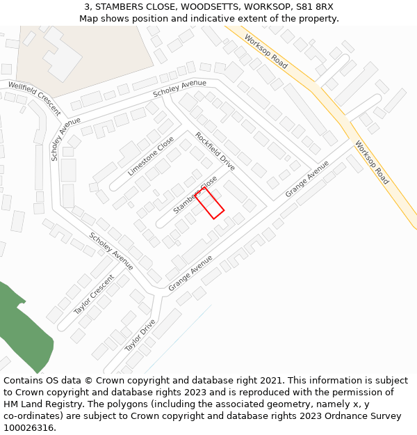 3, STAMBERS CLOSE, WOODSETTS, WORKSOP, S81 8RX: Location map and indicative extent of plot