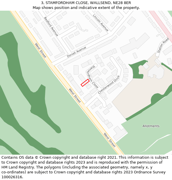 3, STAMFORDHAM CLOSE, WALLSEND, NE28 8ER: Location map and indicative extent of plot