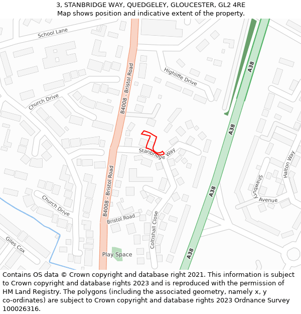 3, STANBRIDGE WAY, QUEDGELEY, GLOUCESTER, GL2 4RE: Location map and indicative extent of plot