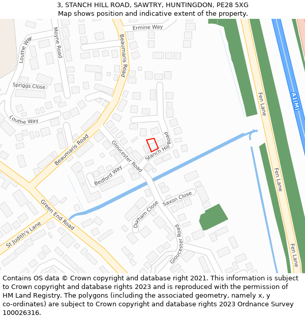 3, STANCH HILL ROAD, SAWTRY, HUNTINGDON, PE28 5XG: Location map and indicative extent of plot