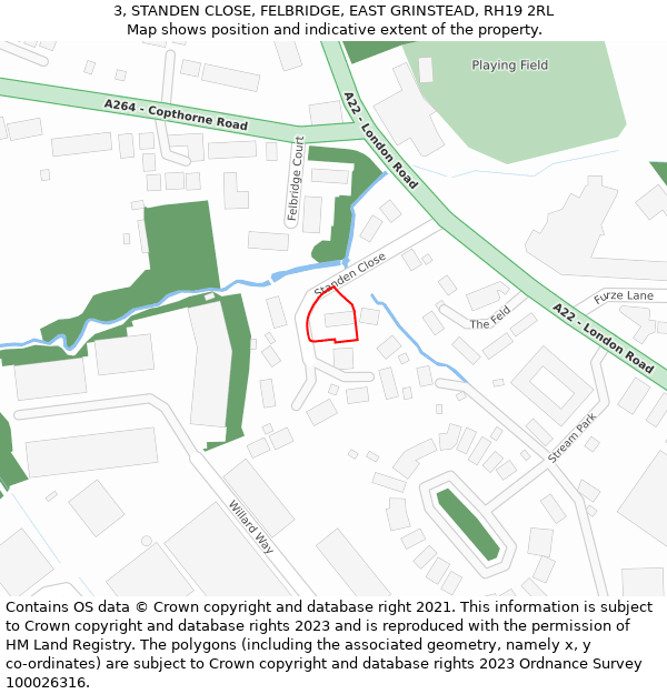 3, STANDEN CLOSE, FELBRIDGE, EAST GRINSTEAD, RH19 2RL: Location map and indicative extent of plot