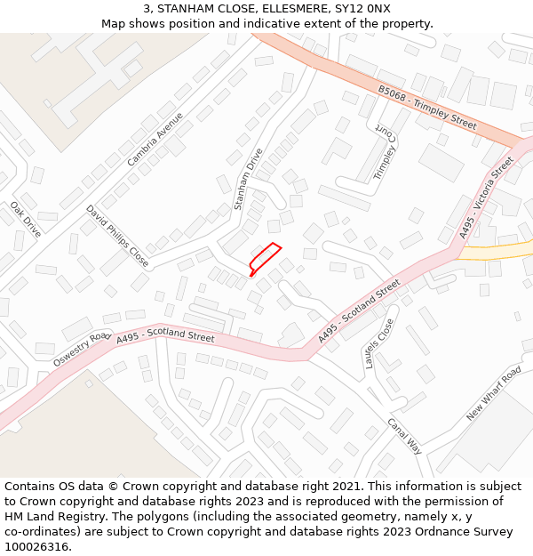 3, STANHAM CLOSE, ELLESMERE, SY12 0NX: Location map and indicative extent of plot