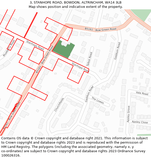 3, STANHOPE ROAD, BOWDON, ALTRINCHAM, WA14 3LB: Location map and indicative extent of plot