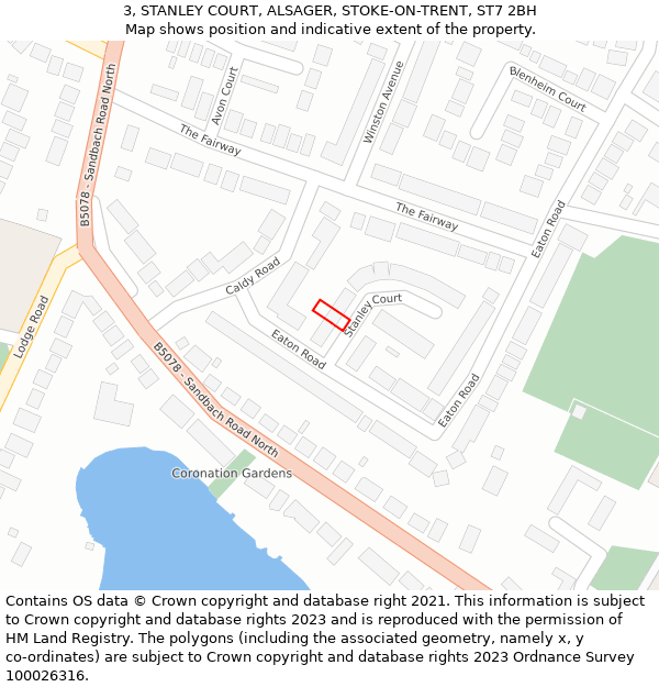 3, STANLEY COURT, ALSAGER, STOKE-ON-TRENT, ST7 2BH: Location map and indicative extent of plot