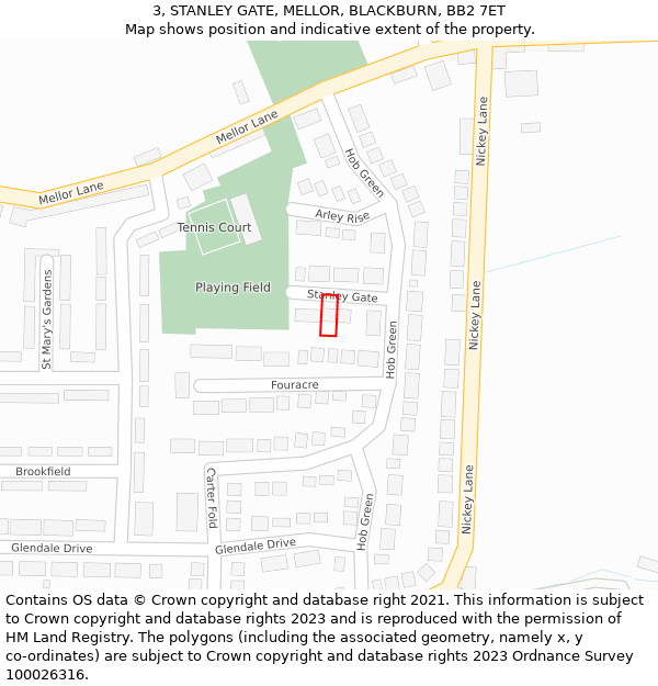 3, STANLEY GATE, MELLOR, BLACKBURN, BB2 7ET: Location map and indicative extent of plot
