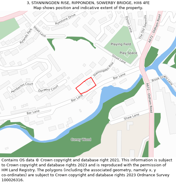 3, STANNINGDEN RISE, RIPPONDEN, SOWERBY BRIDGE, HX6 4FE: Location map and indicative extent of plot