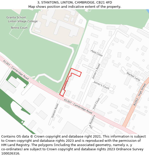 3, STANTONS, LINTON, CAMBRIDGE, CB21 4FD: Location map and indicative extent of plot