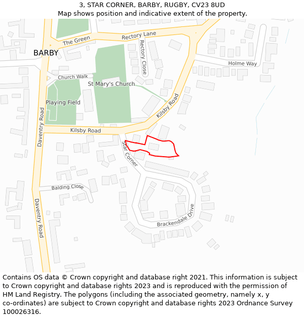 3, STAR CORNER, BARBY, RUGBY, CV23 8UD: Location map and indicative extent of plot