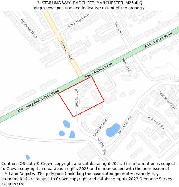 3, STARLING WAY, RADCLIFFE, MANCHESTER, M26 4LQ: Location map and indicative extent of plot