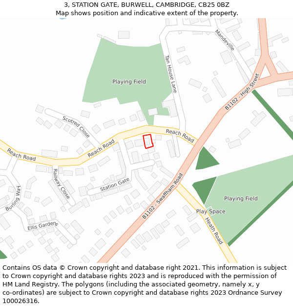 3, STATION GATE, BURWELL, CAMBRIDGE, CB25 0BZ: Location map and indicative extent of plot