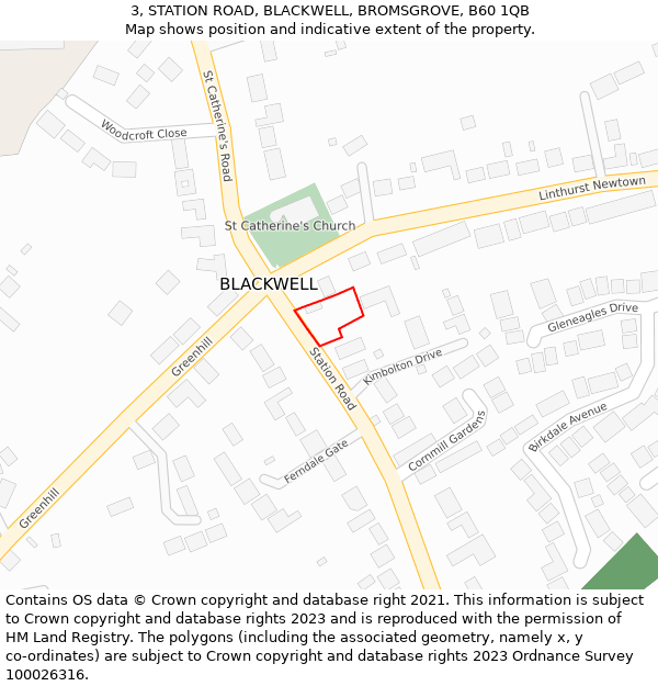 3, STATION ROAD, BLACKWELL, BROMSGROVE, B60 1QB: Location map and indicative extent of plot