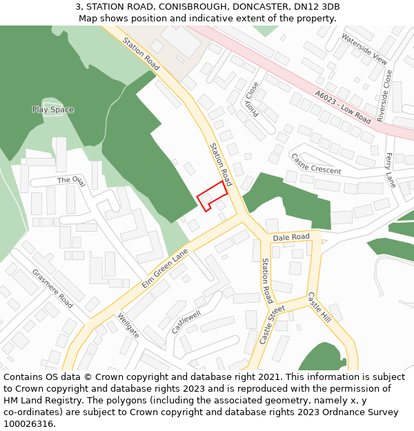 3, STATION ROAD, CONISBROUGH, DONCASTER, DN12 3DB: Location map and indicative extent of plot