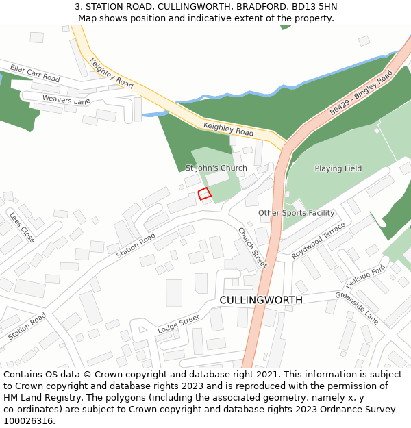 3, STATION ROAD, CULLINGWORTH, BRADFORD, BD13 5HN: Location map and indicative extent of plot