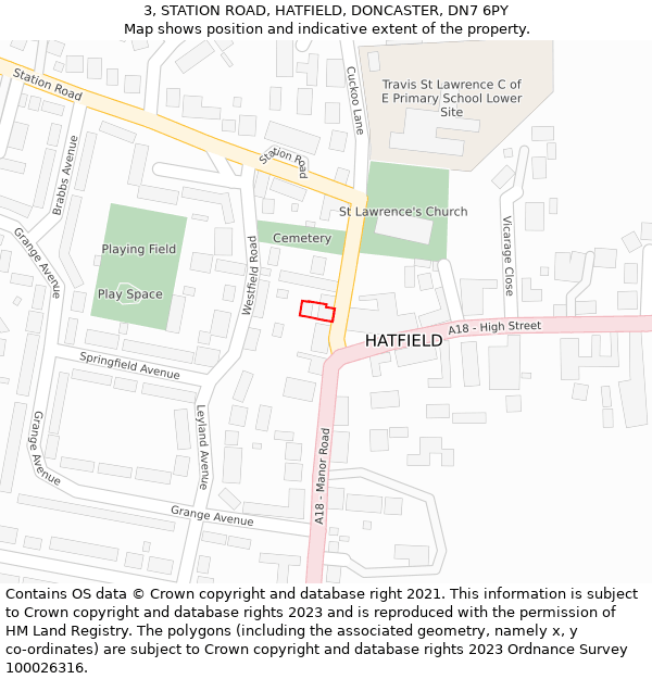 3, STATION ROAD, HATFIELD, DONCASTER, DN7 6PY: Location map and indicative extent of plot