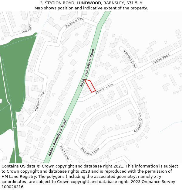 3, STATION ROAD, LUNDWOOD, BARNSLEY, S71 5LA: Location map and indicative extent of plot