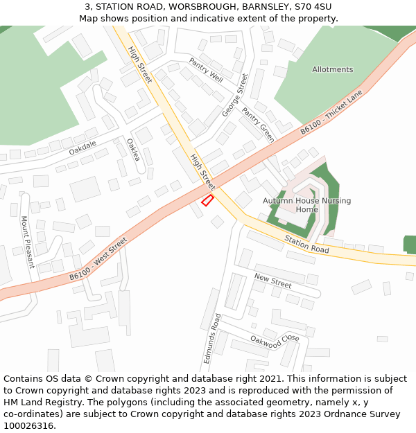 3, STATION ROAD, WORSBROUGH, BARNSLEY, S70 4SU: Location map and indicative extent of plot
