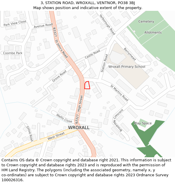 3, STATION ROAD, WROXALL, VENTNOR, PO38 3BJ: Location map and indicative extent of plot