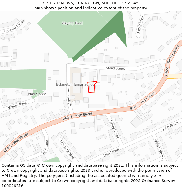 3, STEAD MEWS, ECKINGTON, SHEFFIELD, S21 4YF: Location map and indicative extent of plot