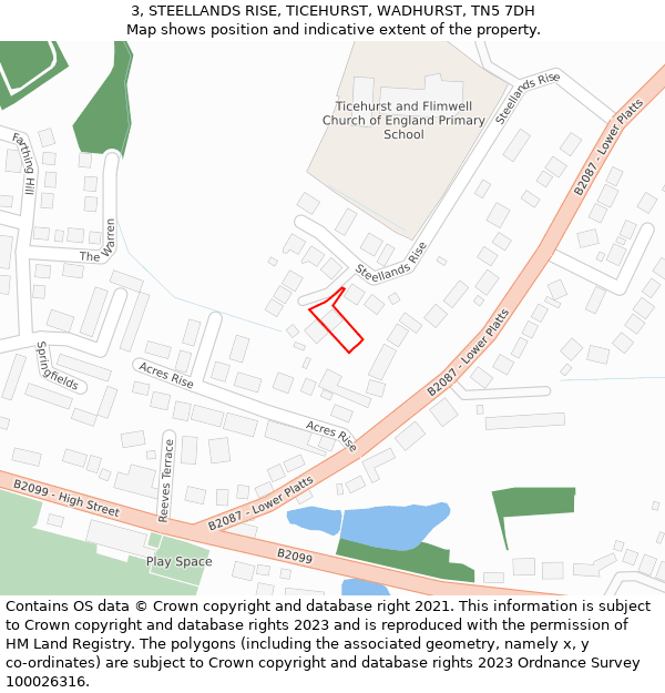 3, STEELLANDS RISE, TICEHURST, WADHURST, TN5 7DH: Location map and indicative extent of plot