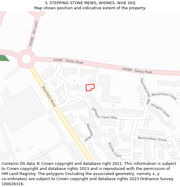 3, STEPPING STONE MEWS, WIDNES, WA8 3AQ: Location map and indicative extent of plot