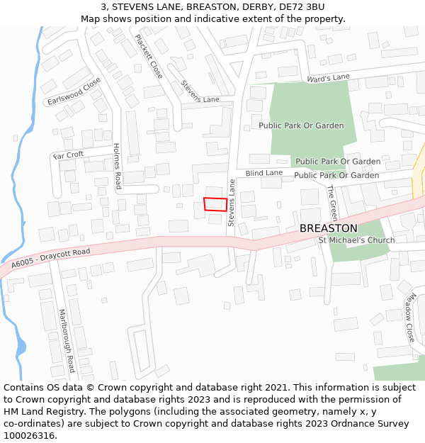 3, STEVENS LANE, BREASTON, DERBY, DE72 3BU: Location map and indicative extent of plot