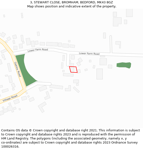 3, STEWART CLOSE, BROMHAM, BEDFORD, MK43 8GZ: Location map and indicative extent of plot