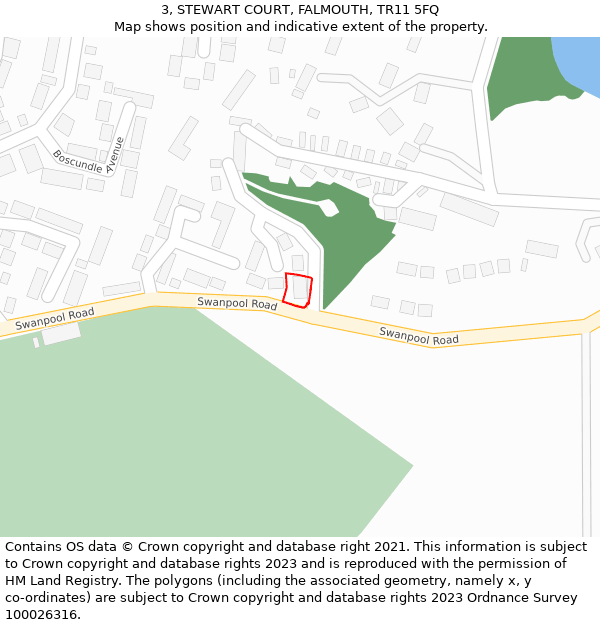 3, STEWART COURT, FALMOUTH, TR11 5FQ: Location map and indicative extent of plot