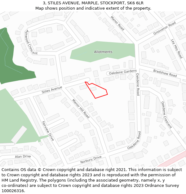 3, STILES AVENUE, MARPLE, STOCKPORT, SK6 6LR: Location map and indicative extent of plot