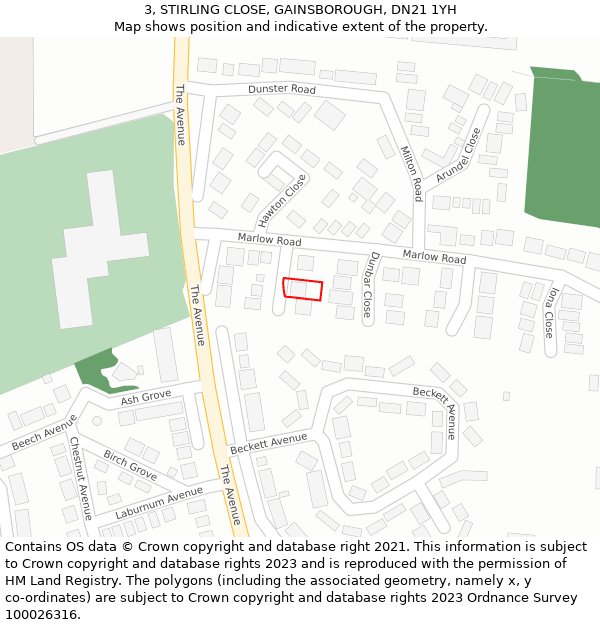 3, STIRLING CLOSE, GAINSBOROUGH, DN21 1YH: Location map and indicative extent of plot