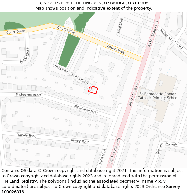 3, STOCKS PLACE, HILLINGDON, UXBRIDGE, UB10 0DA: Location map and indicative extent of plot