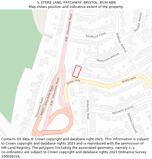 3, STOKE LANE, PATCHWAY, BRISTOL, BS34 6BN: Location map and indicative extent of plot
