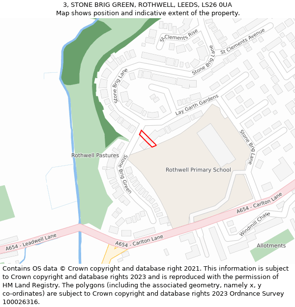 3, STONE BRIG GREEN, ROTHWELL, LEEDS, LS26 0UA: Location map and indicative extent of plot
