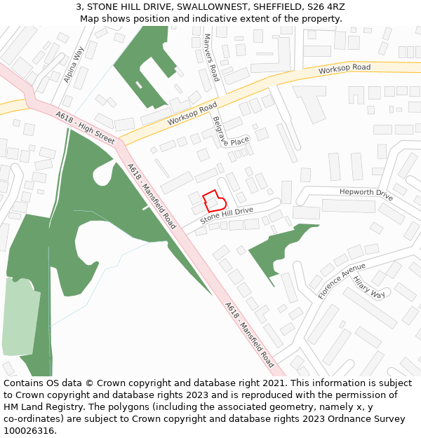 3, STONE HILL DRIVE, SWALLOWNEST, SHEFFIELD, S26 4RZ: Location map and indicative extent of plot