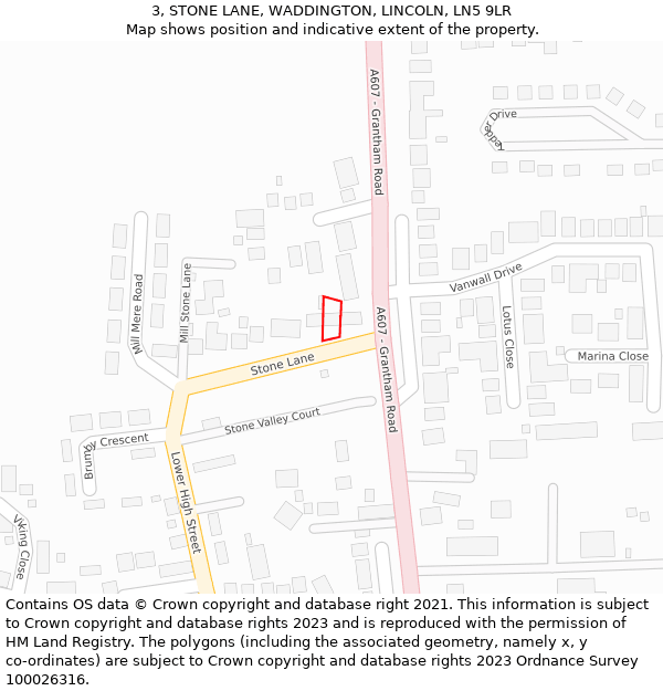 3, STONE LANE, WADDINGTON, LINCOLN, LN5 9LR: Location map and indicative extent of plot