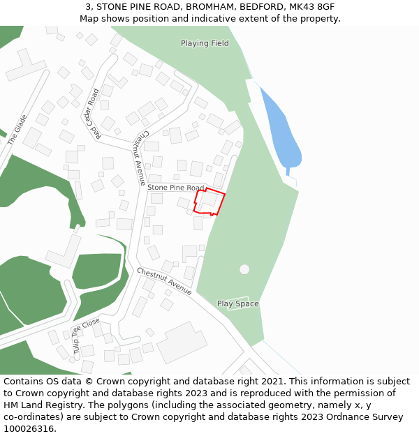 3, STONE PINE ROAD, BROMHAM, BEDFORD, MK43 8GF: Location map and indicative extent of plot