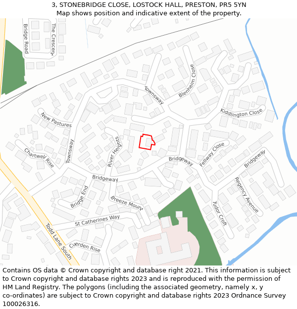 3, STONEBRIDGE CLOSE, LOSTOCK HALL, PRESTON, PR5 5YN: Location map and indicative extent of plot